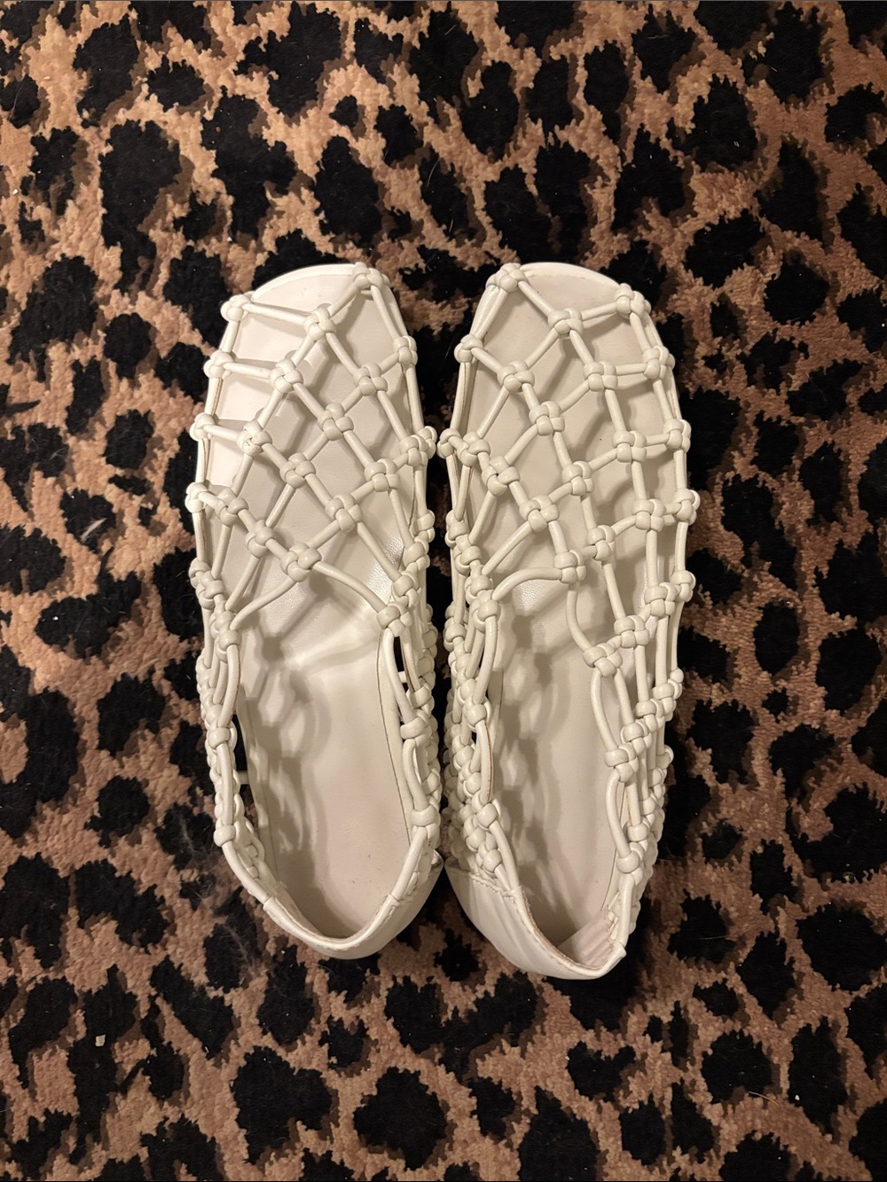 White Braided Cage Flat Sandals - Women's Casual Slip-Ons